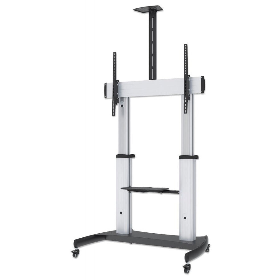Manhattan TV & Monitor Mount Trolley Stand 1 screen Screen Sizes: 60-100"  Silver/Black VESA 200x200 to 800x600mm Max 100kg Height adjustable 1200 to 1685mm Camera and AV shelves Aluminium LFD Lifetime Warranty