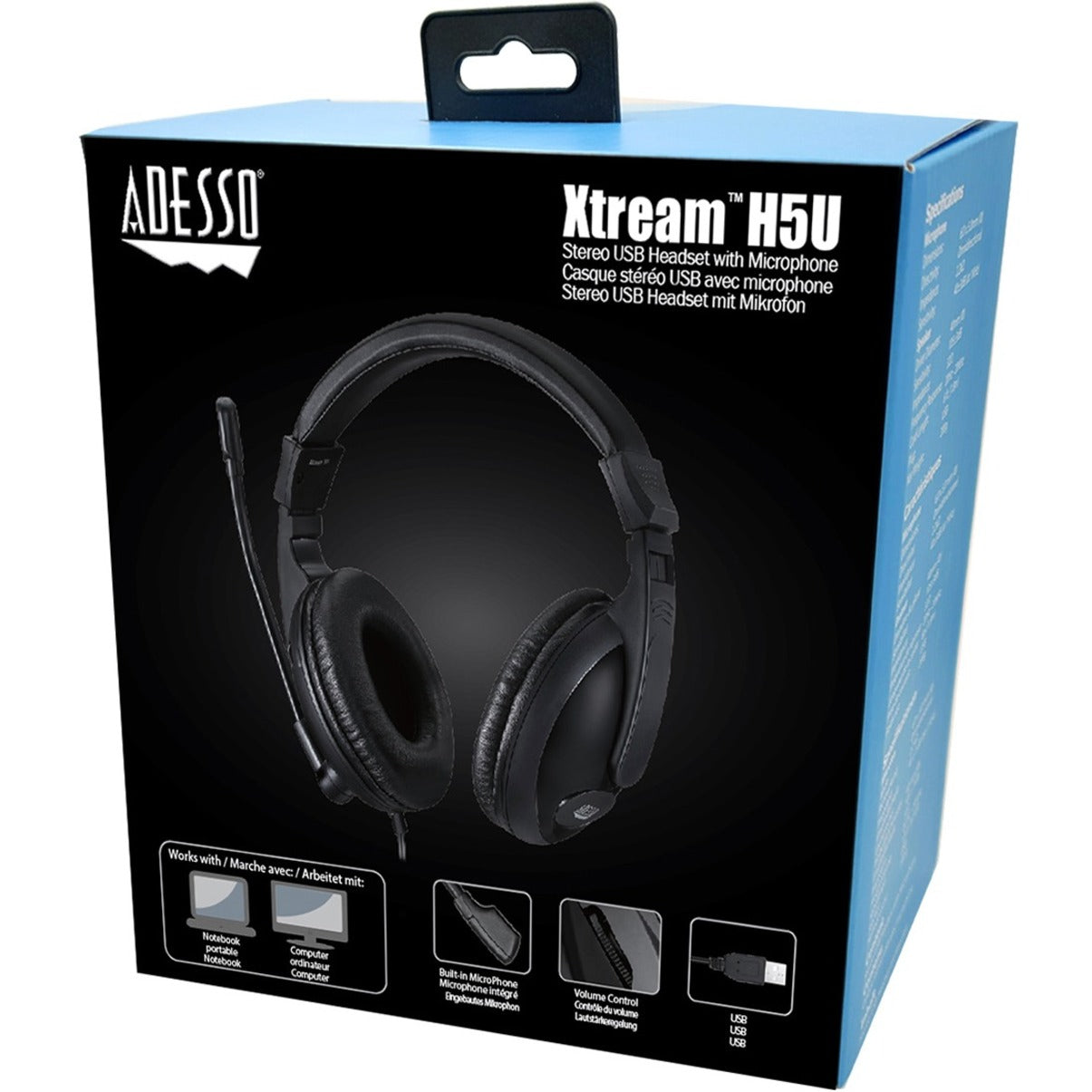 Adesso Xtream H5U - USB Stereo Headset with Microphone - Noise Cancelling - Wired- Lightweight