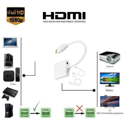 4XEM HDMI to VGA Adapter With 3.5mm Audio Cable and Power- White