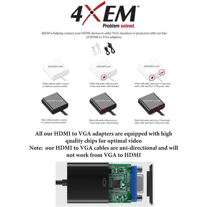 4XEM HDMI to VGA Adapter With 3.5mm Audio Cable and Power- White