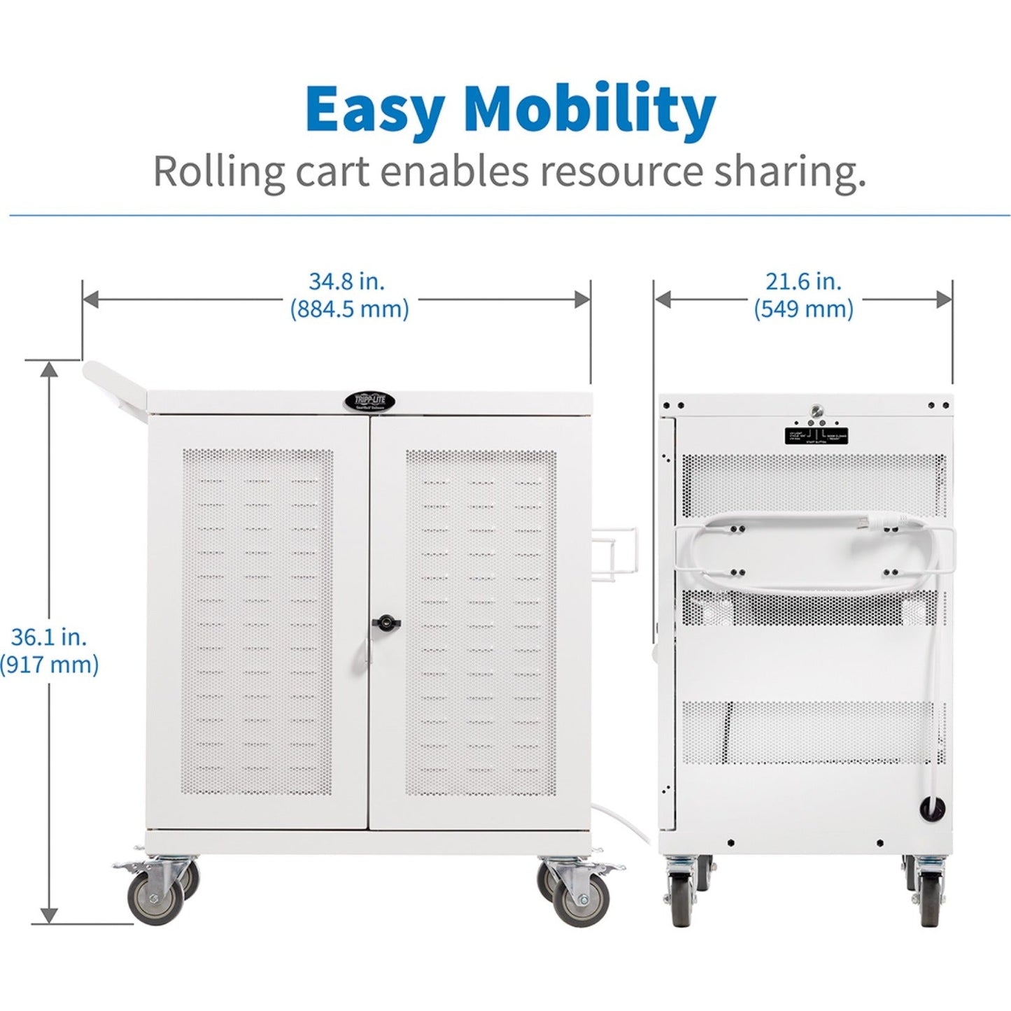 Tripp Lite Safe-IT Multi-Device UV Charging Cart Hospital-Grade 32 USB Ports iPad and Android Tablets Antimicrobial White