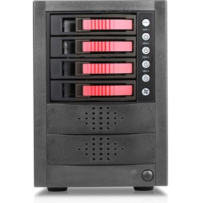RAIDage JAGE5BT4HDRD Drive Enclosure 12Gb/s SAS SATA/600 - Mini-SAS HD Host Interface Tower - Black Red