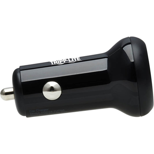 Tripp Lite Dual-Port USB Car Charger with 24W Charging USB-C (24W) PD 3.0 USB-A (24W) QC 3.0 Black