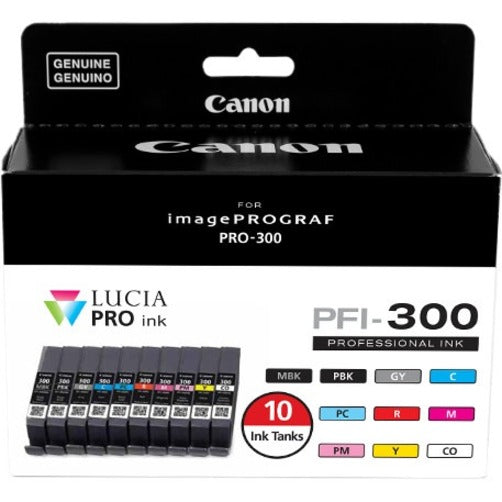 Canon LUCIA PRO PFI-300 Original Inkjet Ink Cartridge - Value Pack - Photo Black Matte Black Cyan Gray Magenta Yellow Red Photo Cyan Photo Magenta Chroma Optimizer - 10 / Pack