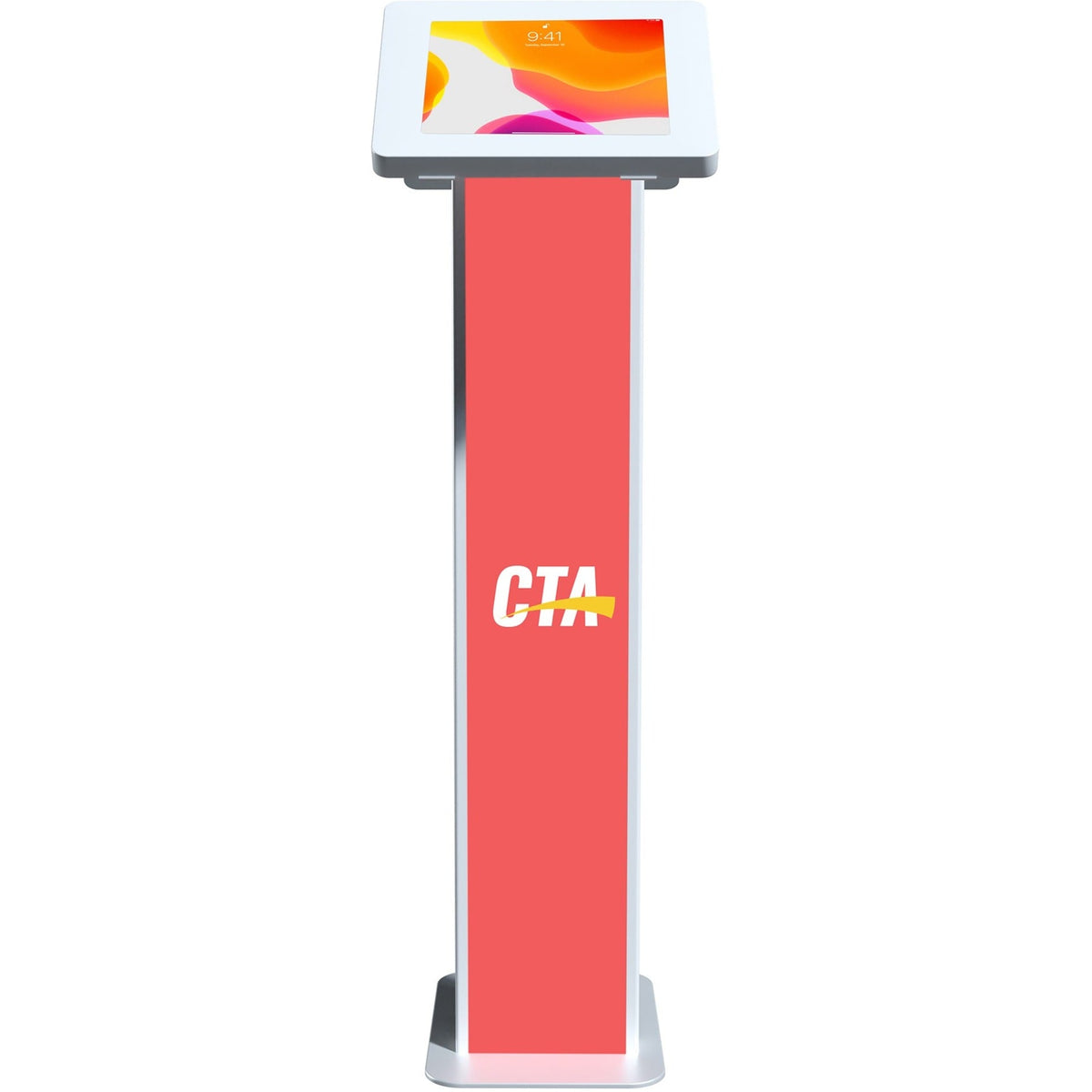 CTA Digital Customizable Dual Enclosure Locking Floor Stand Kiosk with Graphic Card Slot for Branding for 10.2 in iPad 7th 8th Gen & More (White)