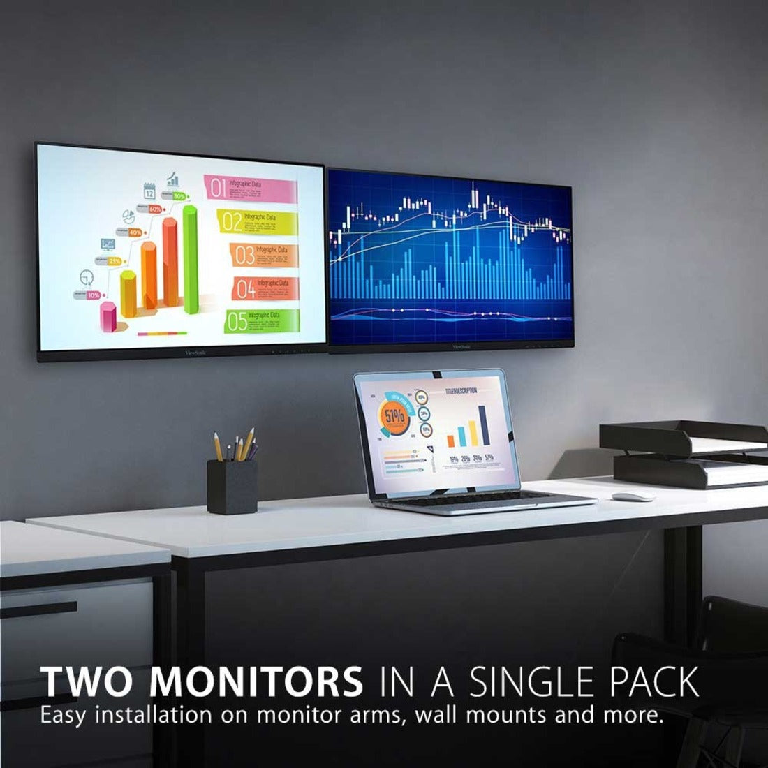 ViewSonic VA2256-MHD_H2 Dual Pack Head-Only 1080p IPS Monitors with Ultra-Thin Bezels HDMI DisplayPort and VGA for Home and Office