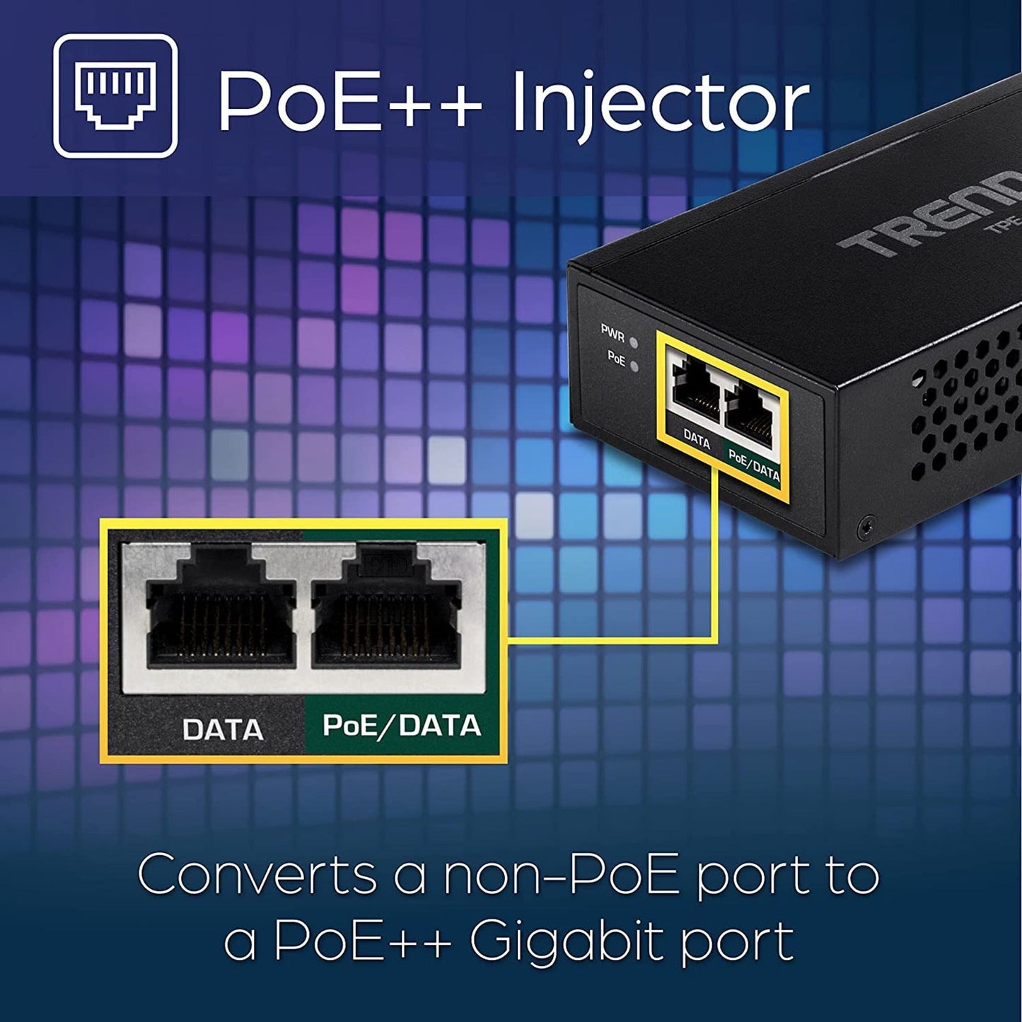 TRENDnet Gigabit PoE++ Injector Convert A Non-PoE Port to A PoE++ Gigabit Port PoE (15.4W) PoE+ (30W) Or PoE++ (95W) Up to 100m (328 ft) Integrated Power Supply Black TPE-119GI