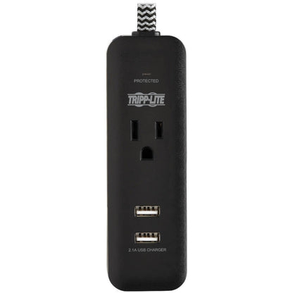 Tripp Lite 1-Outlet Surge Protector with 2 USB Ports (2.1A Shared) 4 ft. Cord 5-15P Plug 450 Joules Black