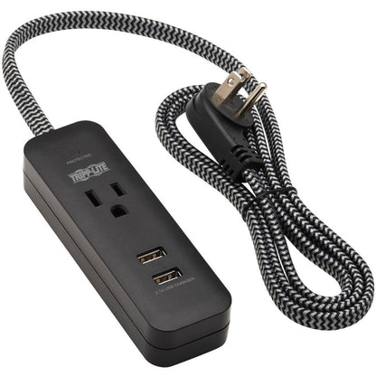 Tripp Lite 1-Outlet Surge Protector with 2 USB Ports (2.1A Shared) 4 ft. Cord 5-15P Plug 450 Joules Black