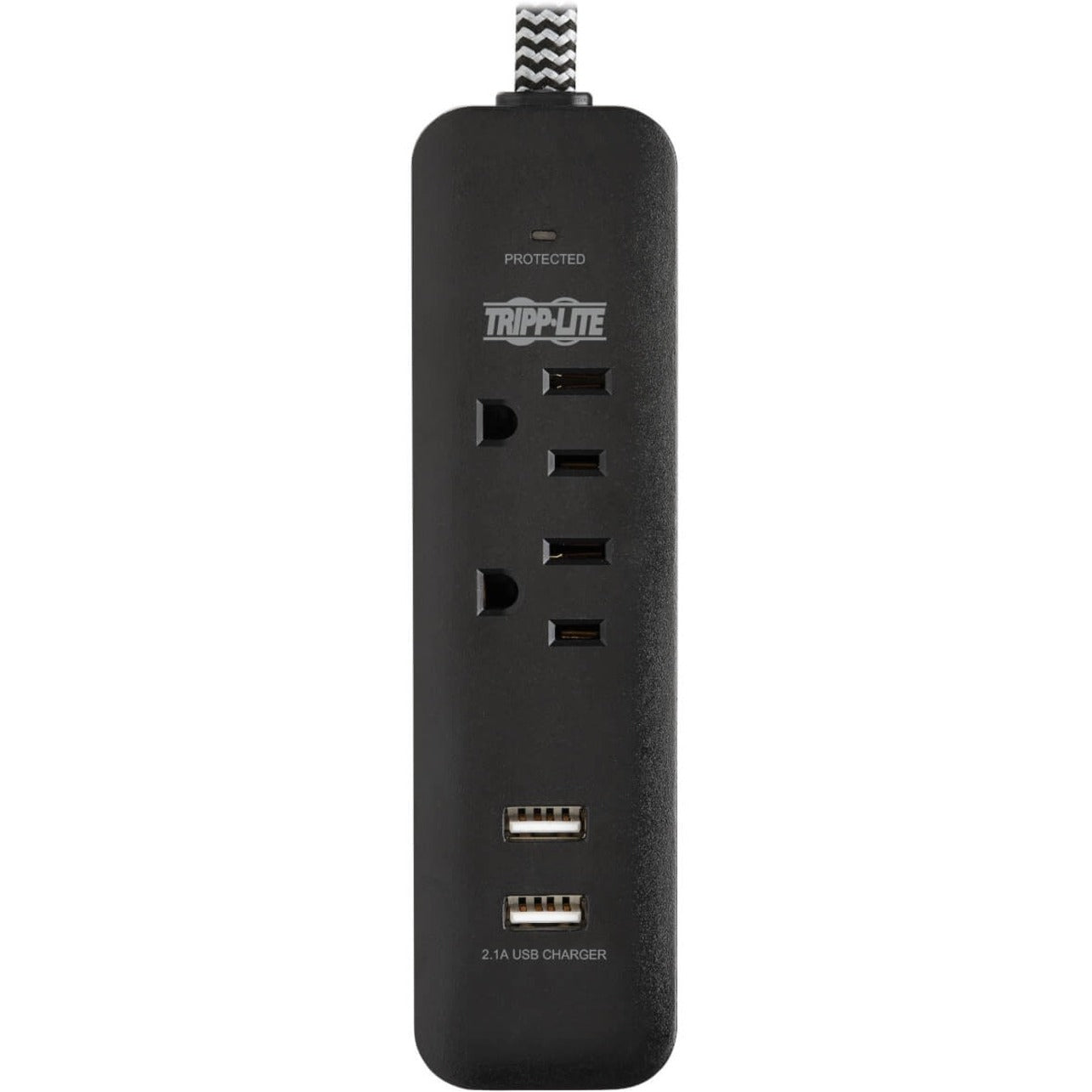 Tripp Lite 2-Outlet Surge Protector with 2 USB Ports (2.1A Shared) 6 ft. Cord 5-15P Plug 450 Joules Black