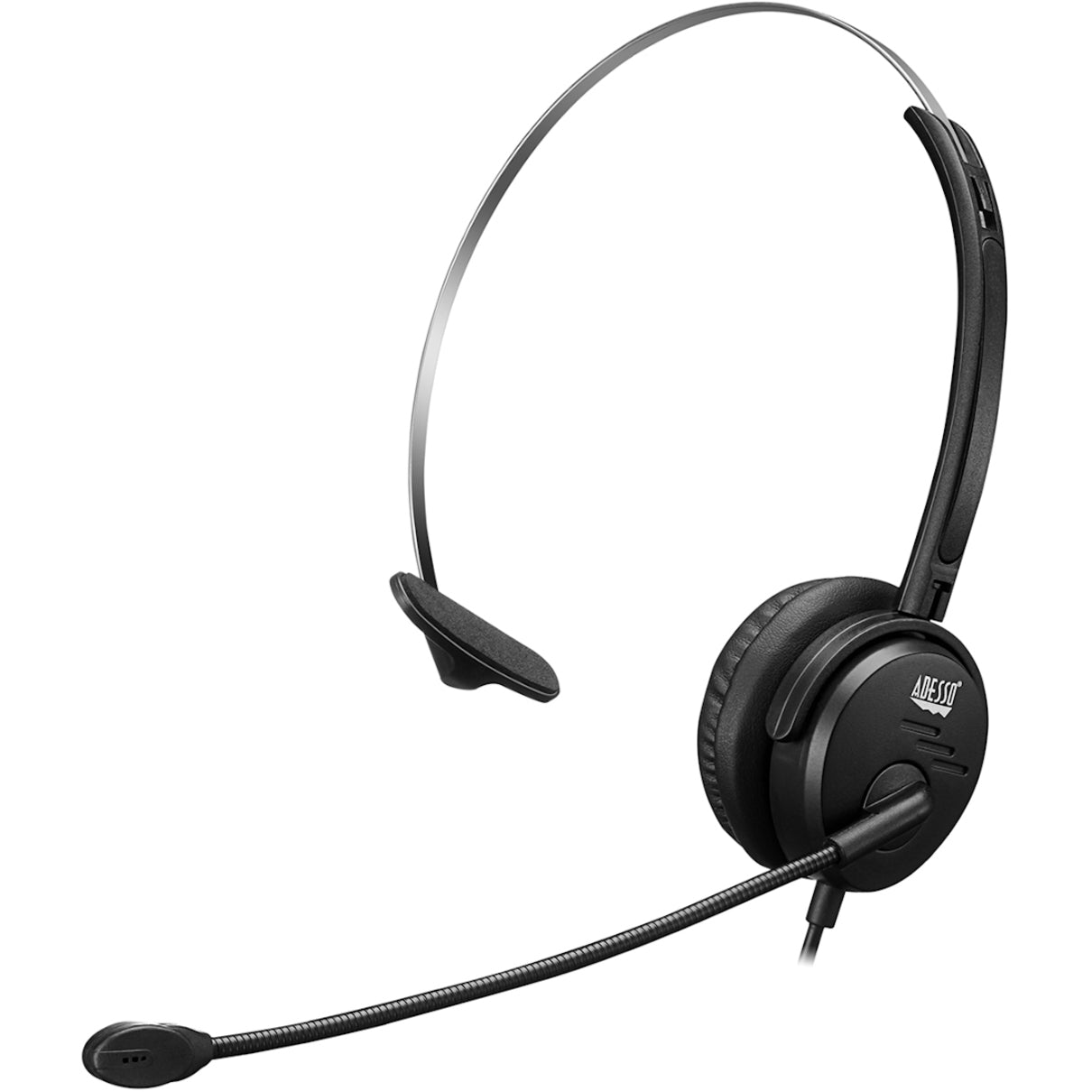 Adesso USB Single-Sided Headset with Adjustable Microphone- Noise Cancelling- Mono - USB - Wired - Over-the-head - 6 ft Cable - Omni-directional Microphone - Black