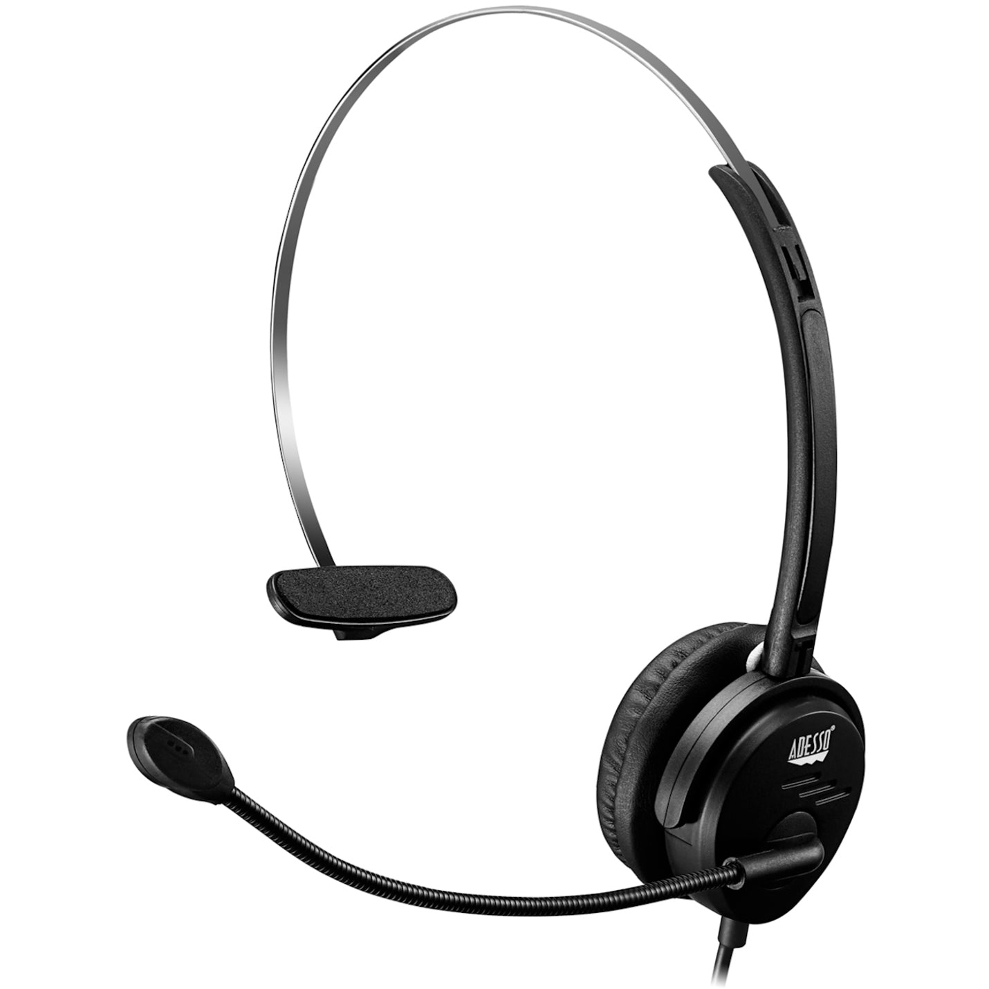 Adesso USB Single-Sided Headset with Adjustable Microphone- Noise Cancelling- Mono - USB - Wired - Over-the-head - 6 ft Cable - Omni-directional Microphone - Black