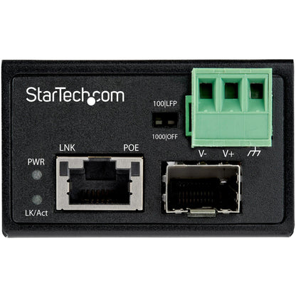 StarTech.com PoE+ Industrial Fiber to Ethernet Media Converter 30W - SFP to RJ45 - SM/MM Fiber to Gigabit Copper Mini Size IP-30