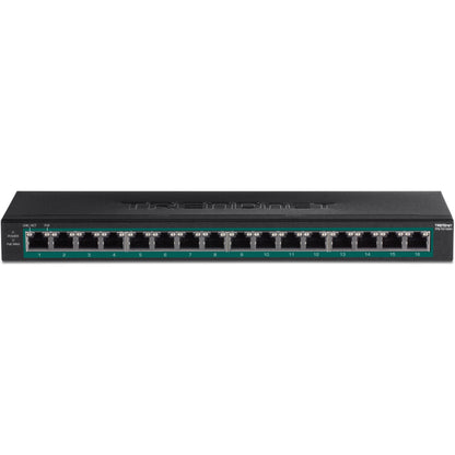 TRENDnet 16-Port Gigabit PoE+ Switch; TPE-TG160H; 123W PoE Power Budget; 32 Gbps Switching Capacity; Desktop Switch; Ethernet Network Switch; Metal; 1U 10" Rack Mountable; Lifetime Protection