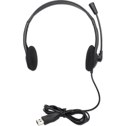 Manhattan Stereo On-Ear Headset (USB) Microphone Boom Retail Box Packaging Adjustable Headband Ear Cushion 1x USB-A for both sound and mic use cable 1.5m Three Year Warranty