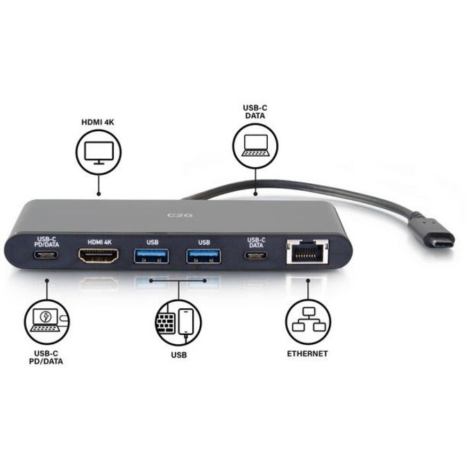 C2G USB C Docking Station Kit - USB C to HDMI Ethernet and USB & 6ft HDMI