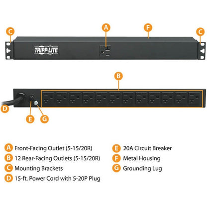 Tripp Lite PDU Basic 13 NEMA 5-15/20R Outlets 5-20P Input 6ft Cord 1URM