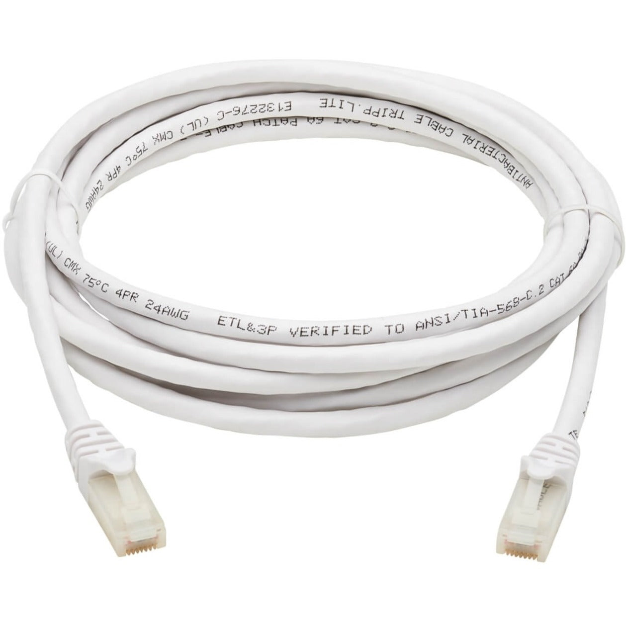 Tripp Lite Safe-IT Cat6a 10G Snagless Antibacterial UTP Ethernet Cable (RJ45 M/M) PoE White 7 ft. (2.13 m)