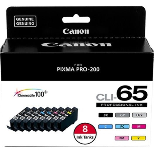 Canon Professional CLI-65 Original Inkjet Ink Cartridge - Black Cyan Magenta Yellow Photo Cyan Photo Magenta Gray Light Gray - 8 / Pack