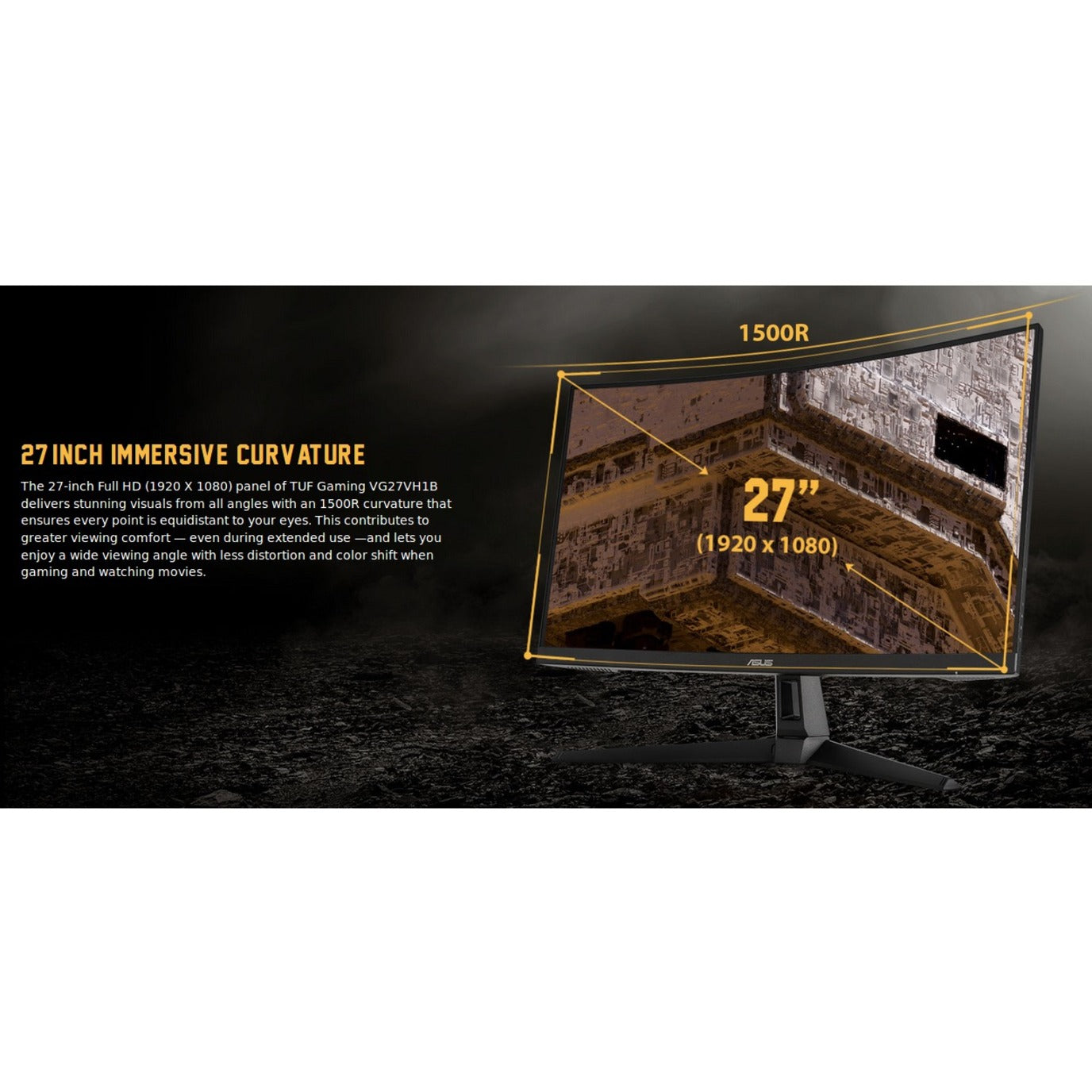 Asus VG27VH1B 27" Full HD Curved Screen Gaming LCD Monitor - 16:9 - Black