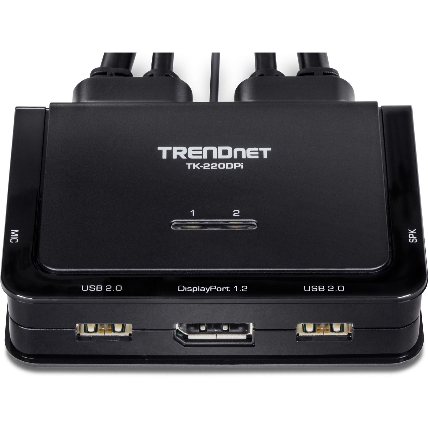 TRENDnet 2-Port 4K DisplayPort 1.2 KVM Switch with Audio 4K UHD (3840 x 2160@60Hz) 3.5mm Speaker/Microphone USB 2.0 Integrated Cables Black TK-220DPI