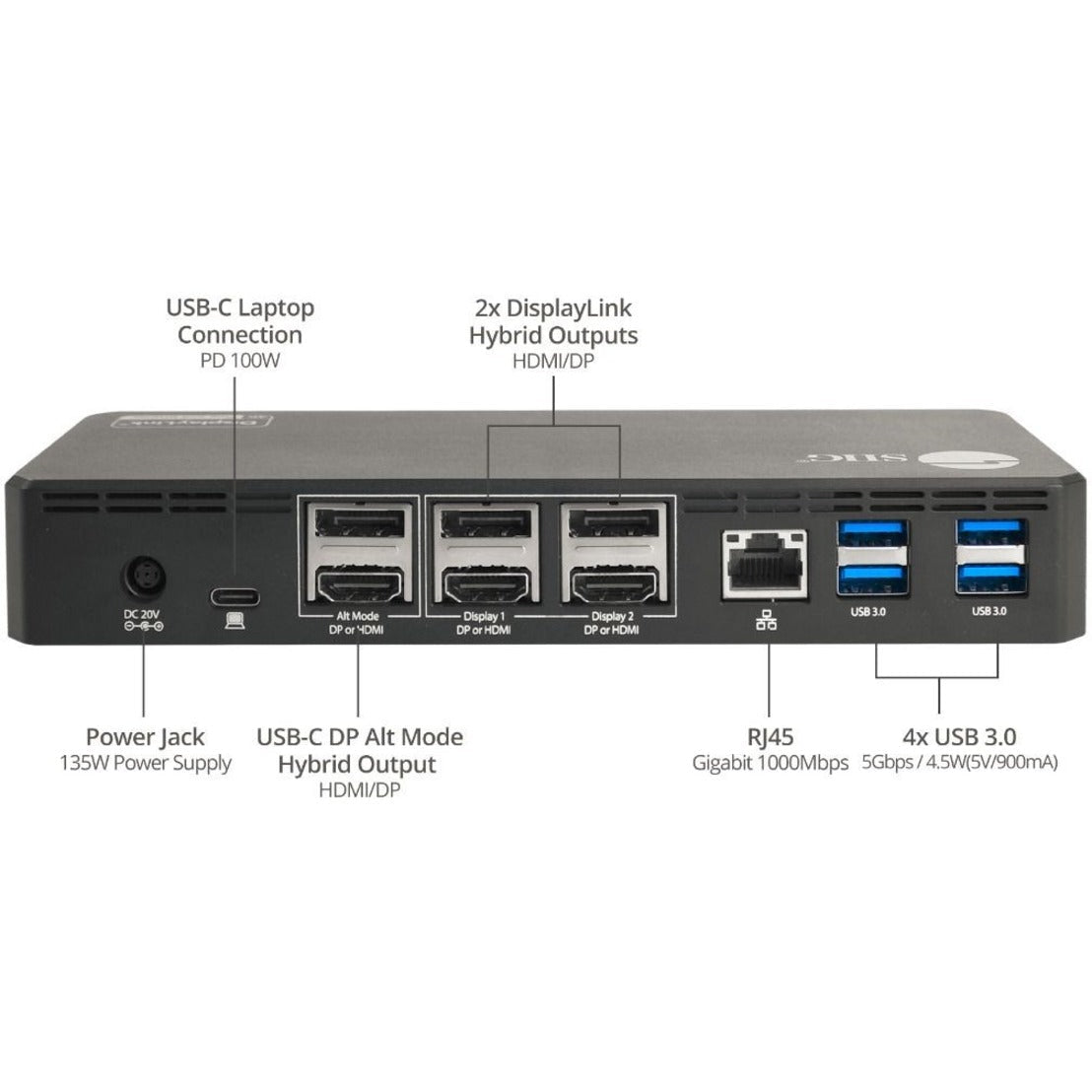 SIIG Universal Hybrid Triple 4K Video Docking Station with PD 3.0 100W