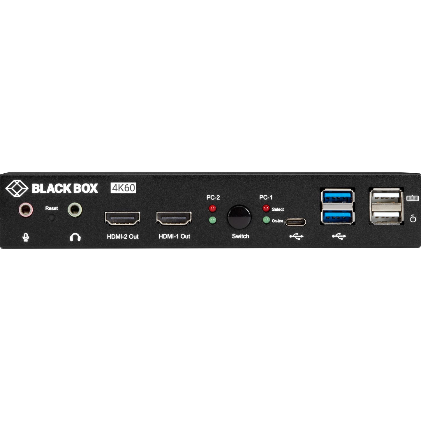 Black Box 2-Port 4K HDMI Dual-Head KVM Switch (with Audio Line In/Out and USB Hub)