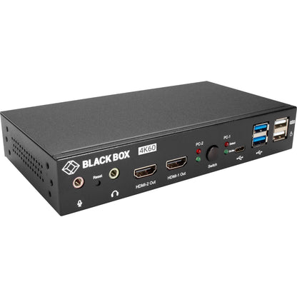 Black Box 2-Port 4K HDMI Dual-Head KVM Switch (with Audio Line In/Out and USB Hub)