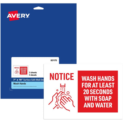 Avery&reg; Surface Safe NOTICE WASH HANDS Wall Decals