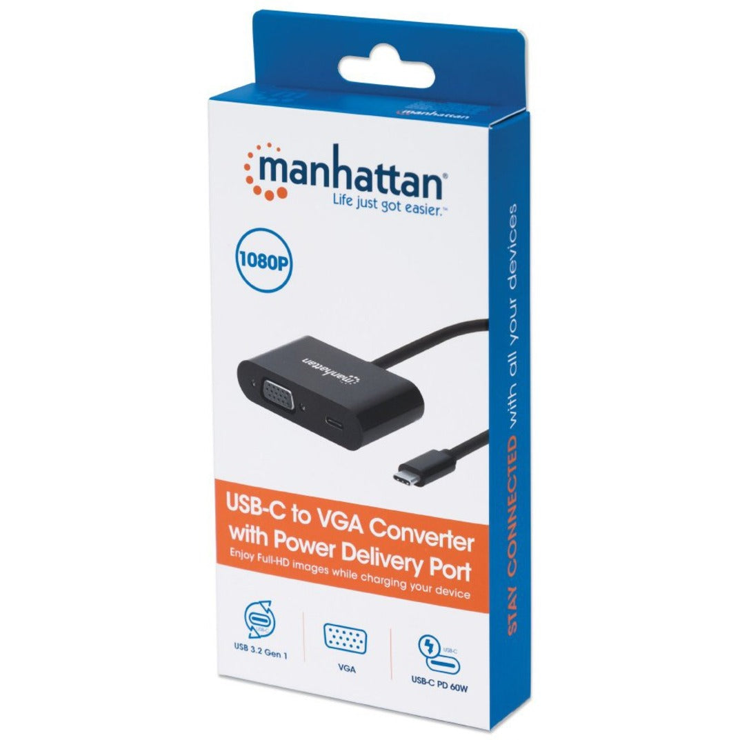 Manhattan USB-C to VGA Converter With Power Delivery Port