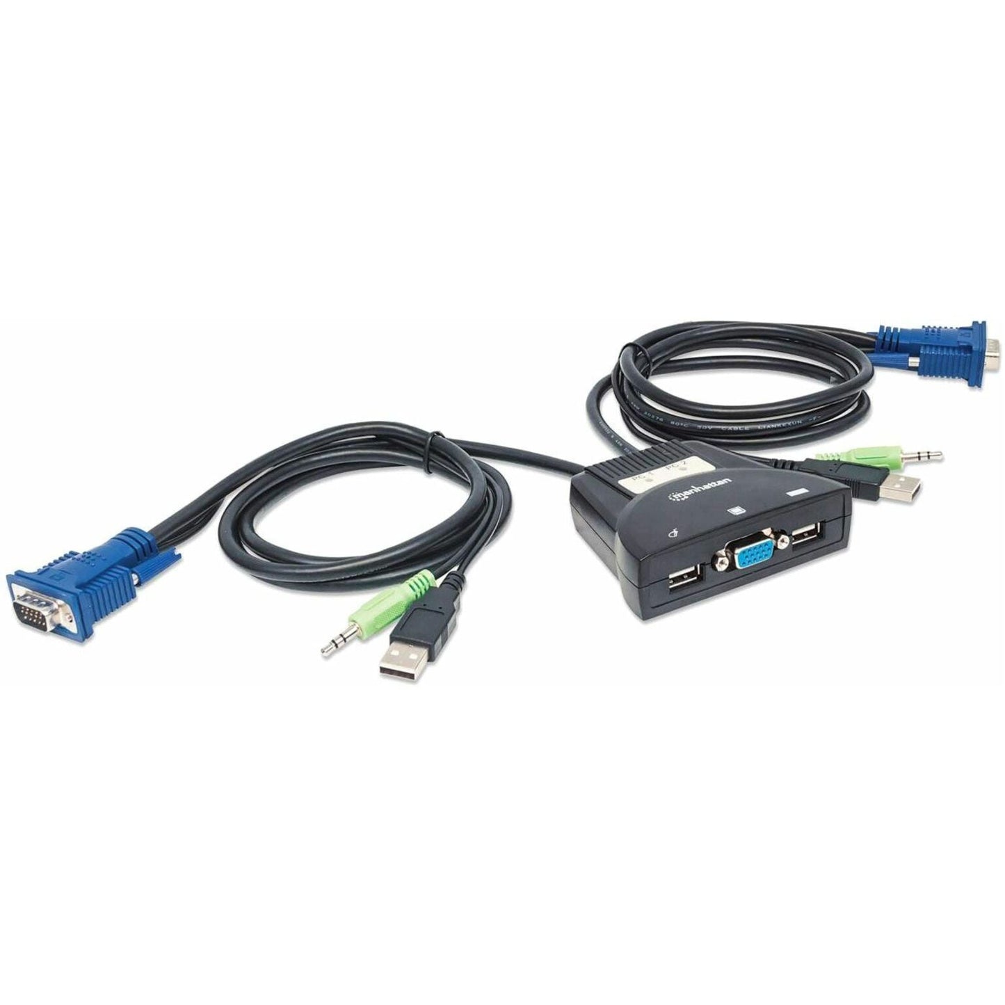 Manhattan KVM Switch Mini 2-Port 2x USB-A Cables included Audio Support Control 2x computers from one pc/mouse/screen Black Lifetime Warranty Boxed