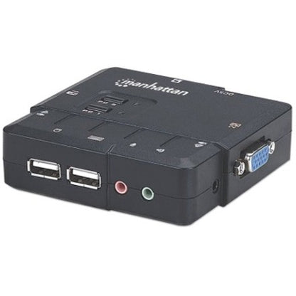 Manhattan KVM Switch Compact 2-Port 2x USB-A Cables included Audio Support Control 2x computers from one pc/mouse/screen Black Lifetime Warranty Boxed