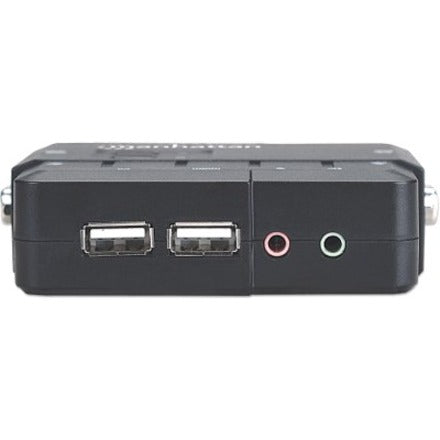 Manhattan KVM Switch Compact 2-Port 2x USB-A Cables included Audio Support Control 2x computers from one pc/mouse/screen Black Lifetime Warranty Boxed