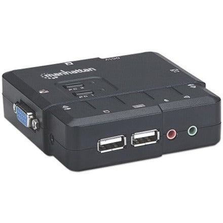 Manhattan KVM Switch Compact 2-Port 2x USB-A Cables included Audio Support Control 2x computers from one pc/mouse/screen Black Lifetime Warranty Boxed