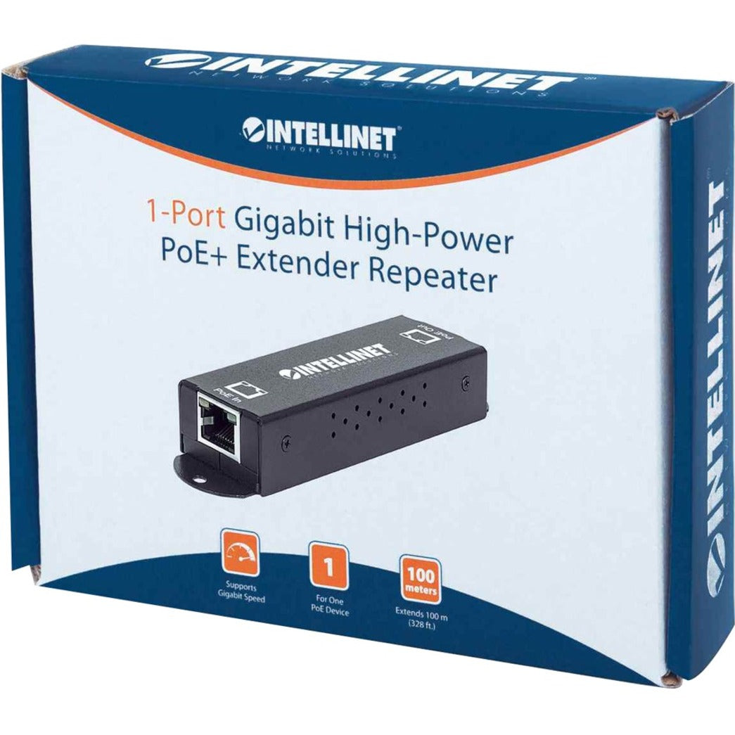 Intellinet Gigabit High-Power PoE+ Extender Repeater IEEE 802.3at/af Power over Ethernet (PoE+/PoE) metal