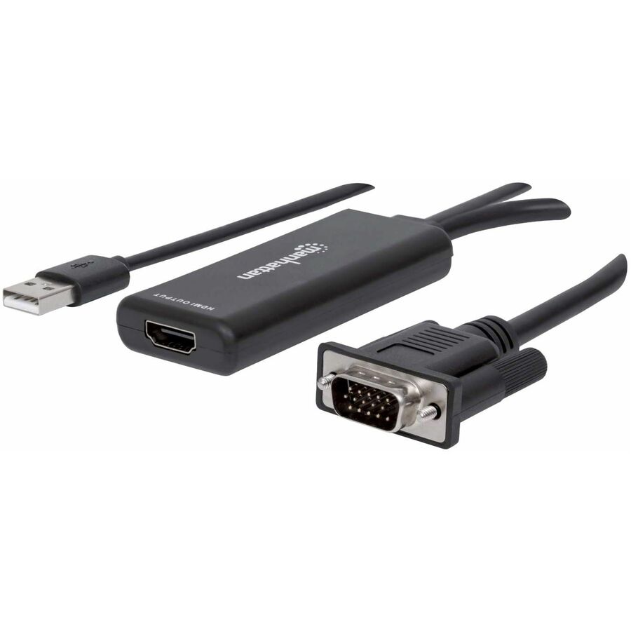 Manhattan VGA and USB-A to HDMI Converter Analog VGA Video and USB Audio to Digital HDMI Signal 1920x1080 1080p@60Hz 24-bit colour 1.65 Gbps / 165 MHz Three Year Warranty Blister