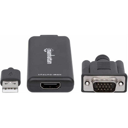 Manhattan VGA and USB-A to HDMI Converter Analog VGA Video and USB Audio to Digital HDMI Signal 1920x1080 1080p@60Hz 24-bit colour 1.65 Gbps / 165 MHz Three Year Warranty Blister