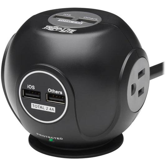 Tripp Lite 3-Outlet Spherical Surge Protector 4 USB Ports (4.8A Shared) 6 ft. (1.83 m) Cord 5-15P Plug 540 Joules Black