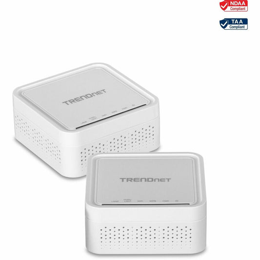TRENDnet AC1200 WiFi EasyMesh Kit Includes 2 x AC1200 WiFi Mesh Nodes App-Based Setup Utility Seamless WiFi Roaming Beamforming Supports 2.4GHz and 5GHz Devices TEW-832MDR2K White