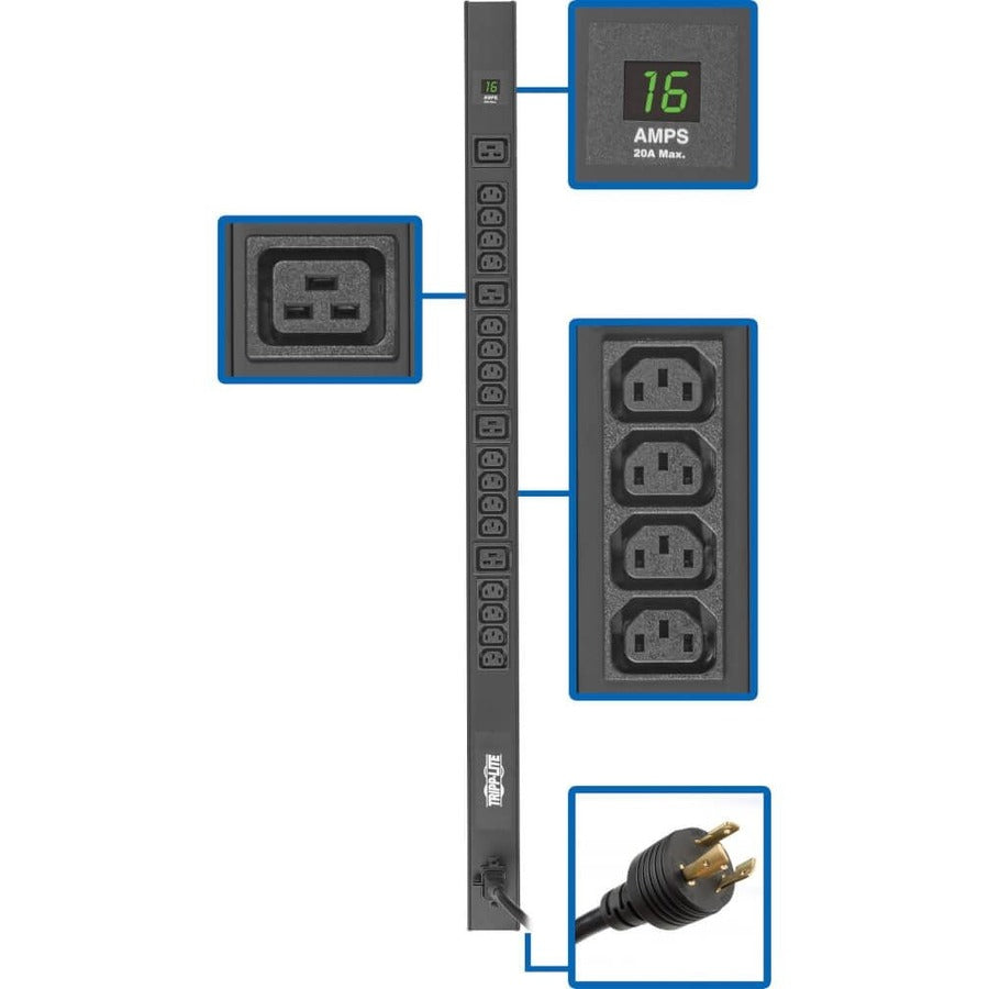 Tripp Lite PDU Metered 16 C13 4 C19 3.2/3.8kW 208/240V C20/L6-20P 10ft Cord