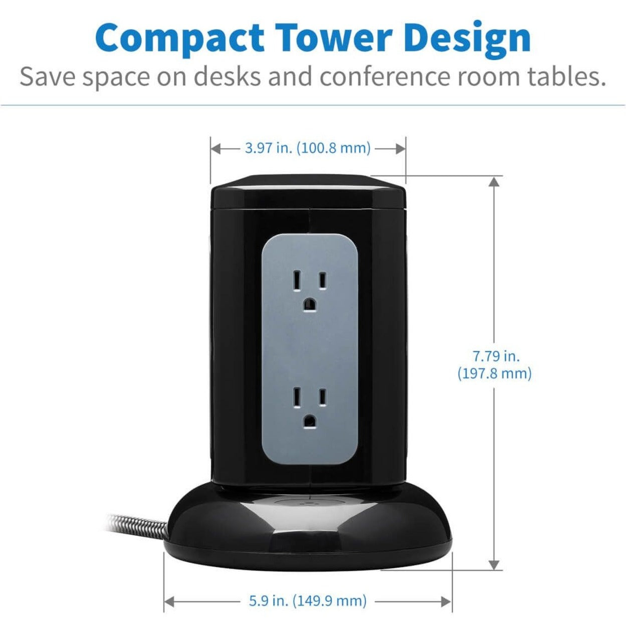 Tripp Lite 6-Outlet Surge Protector Tower 3x USB-A 1x USB-C 8 ft. Cord 5-15P Plug 1800 Joules Black
