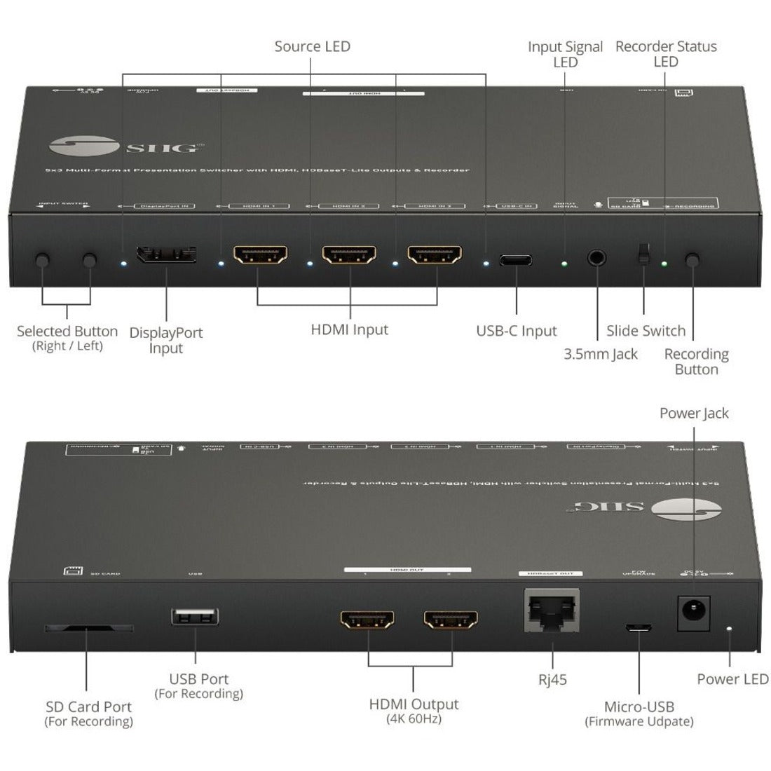 SIIG 5x3 Multi-Format 4K 60Hz Presentation Switcher & Recorder 230ft - TAA Compliant