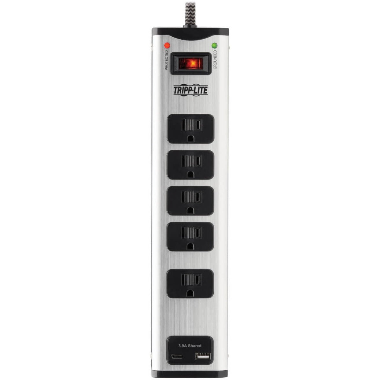 Tripp Lite 5-Outlet Surge Protector with 1 USB-A and 1 USB-C (3.9A Shared) 6 ft. Cord 2100 Joules Metal Housing