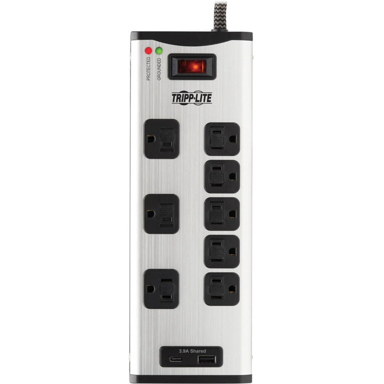 Tripp Lite 8-Outlet Surge Protector with 1 USB-A and 1 USB-C (3.9A Shared) 8 ft. Cord 2100 Joules Metal Housing