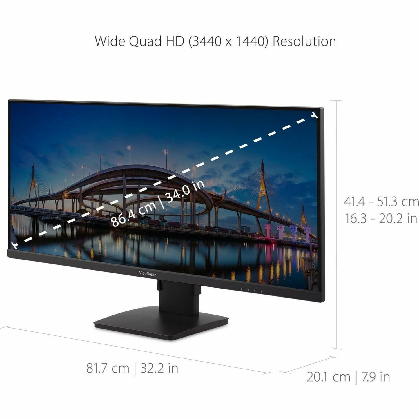 ViewSonic VA3456-MHDJ 34 Inch 21:9 UltraWide WQHD 1440p IPS Monitor with Ultra-Thin Bezels Ergonomics Design HDMI and DisplayPort Inputs for Home and Office