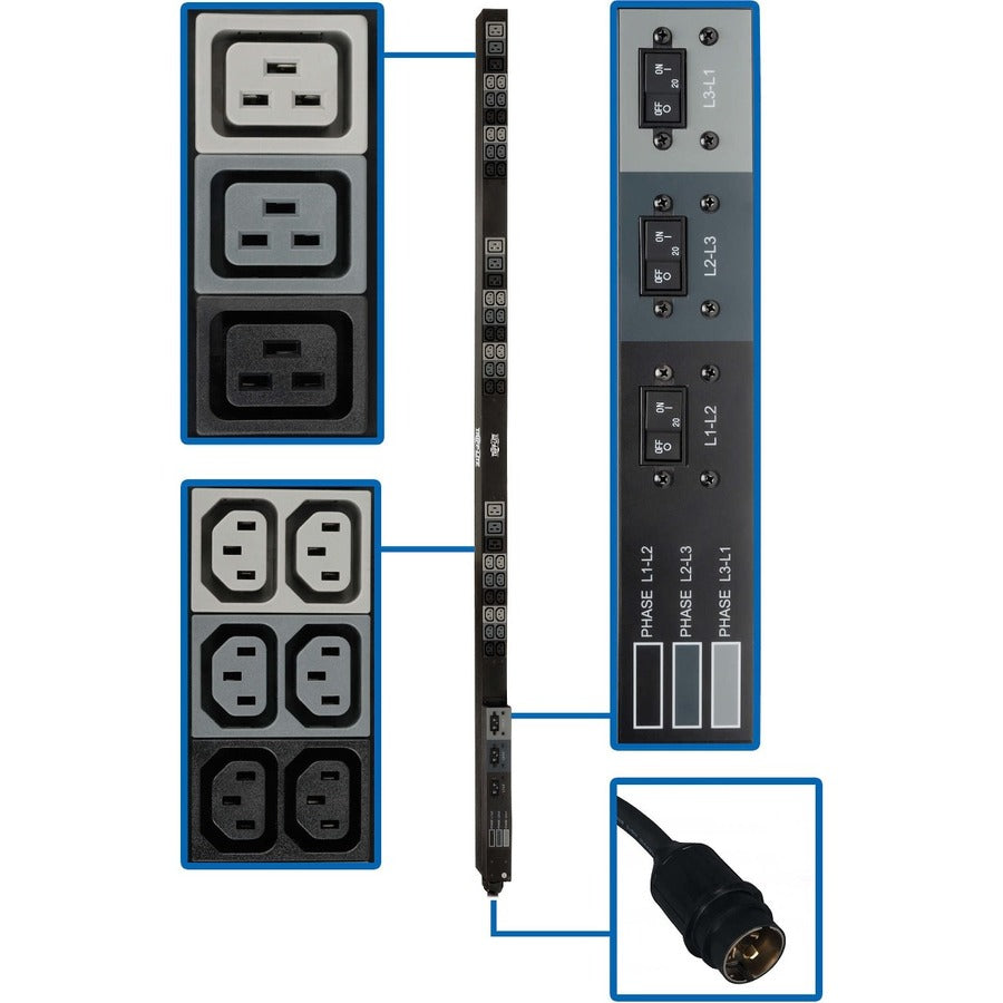 Tripp Lite PDU 3-Phase Basic 208V 12.6kW 36 C13 9 C19 50A CS8365C 70in 0URM