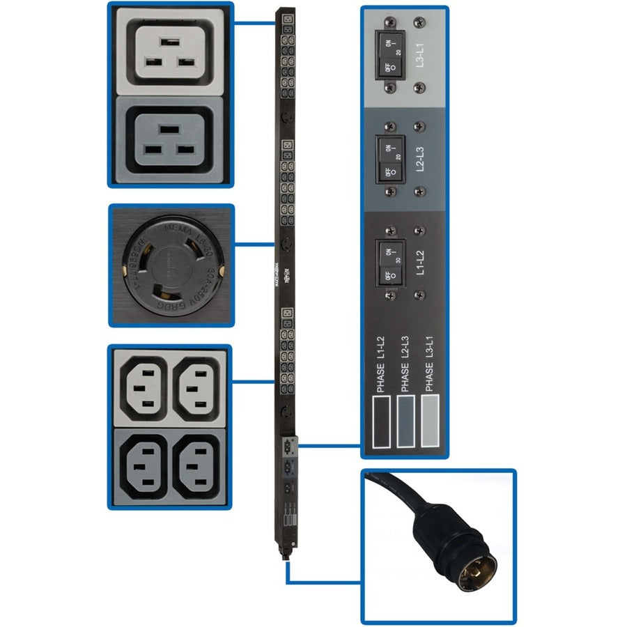 Tripp Lite PDU 3-Phase Basic 208V 14.4kW 36 C13 9 C19 50A CS8365C 70in 0URM