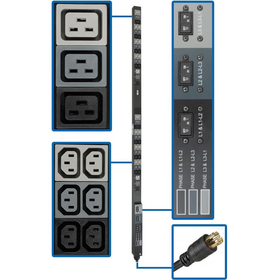 Tripp Lite PDU 3-Phase Basic 208/120V 8.6kW 36 C13 6 C19 6 5-15/20R 70in 0U