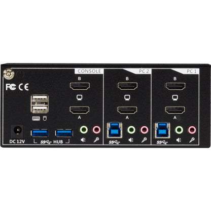 Black Box KVM Switch - 2-Port Dual-Monitor HDMI 2.0 4K 60Hz USB 3.0 Hub Audio