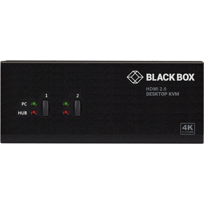 Black Box KVM Switch - 2-Port Dual-Monitor HDMI 2.0 4K 60Hz USB 3.0 Hub Audio
